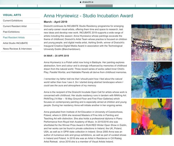 Anna Hryniewicz - Studio Incubation Award - Draiocht 2019