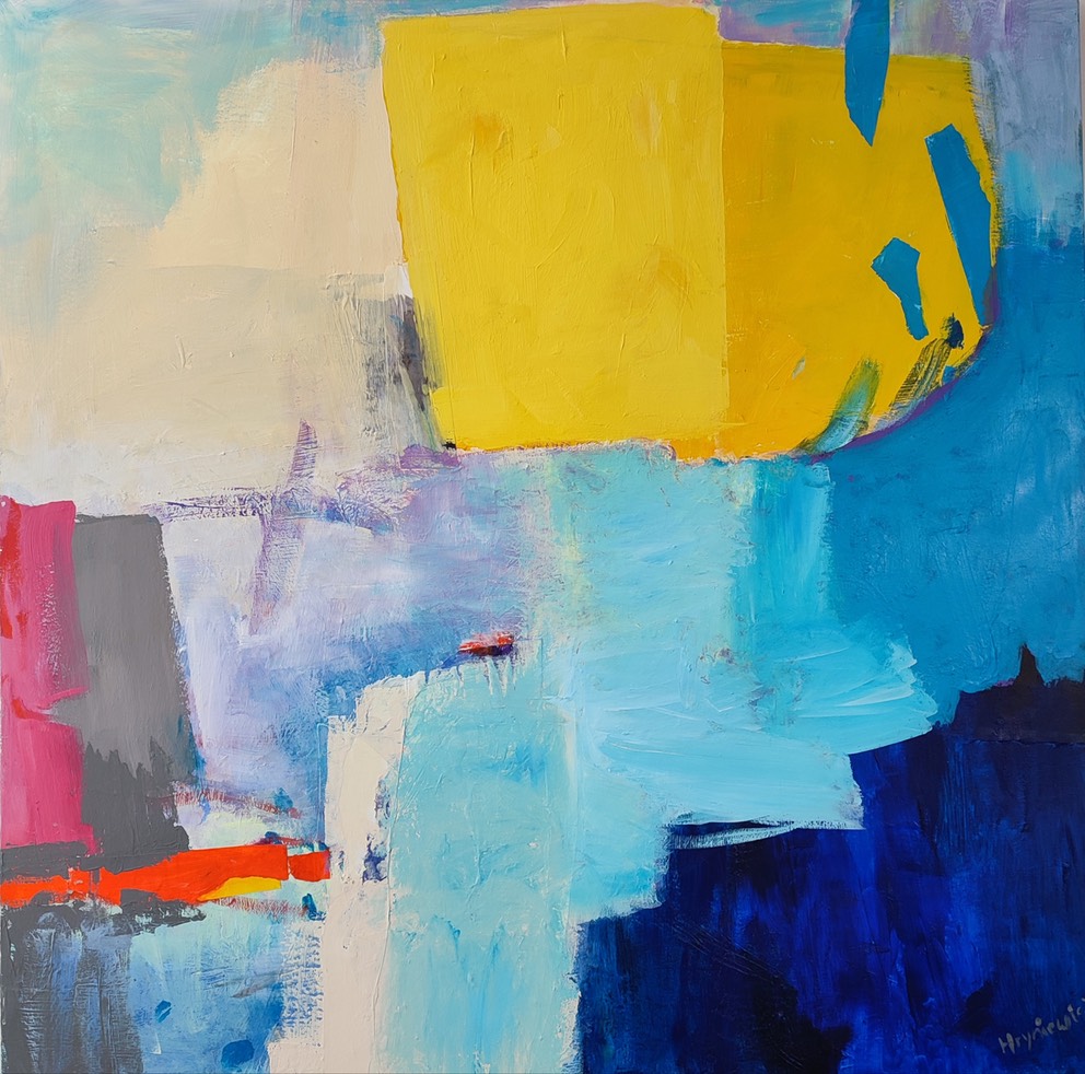 composition with yellow shape Anna Hryniewicz 100x100cm